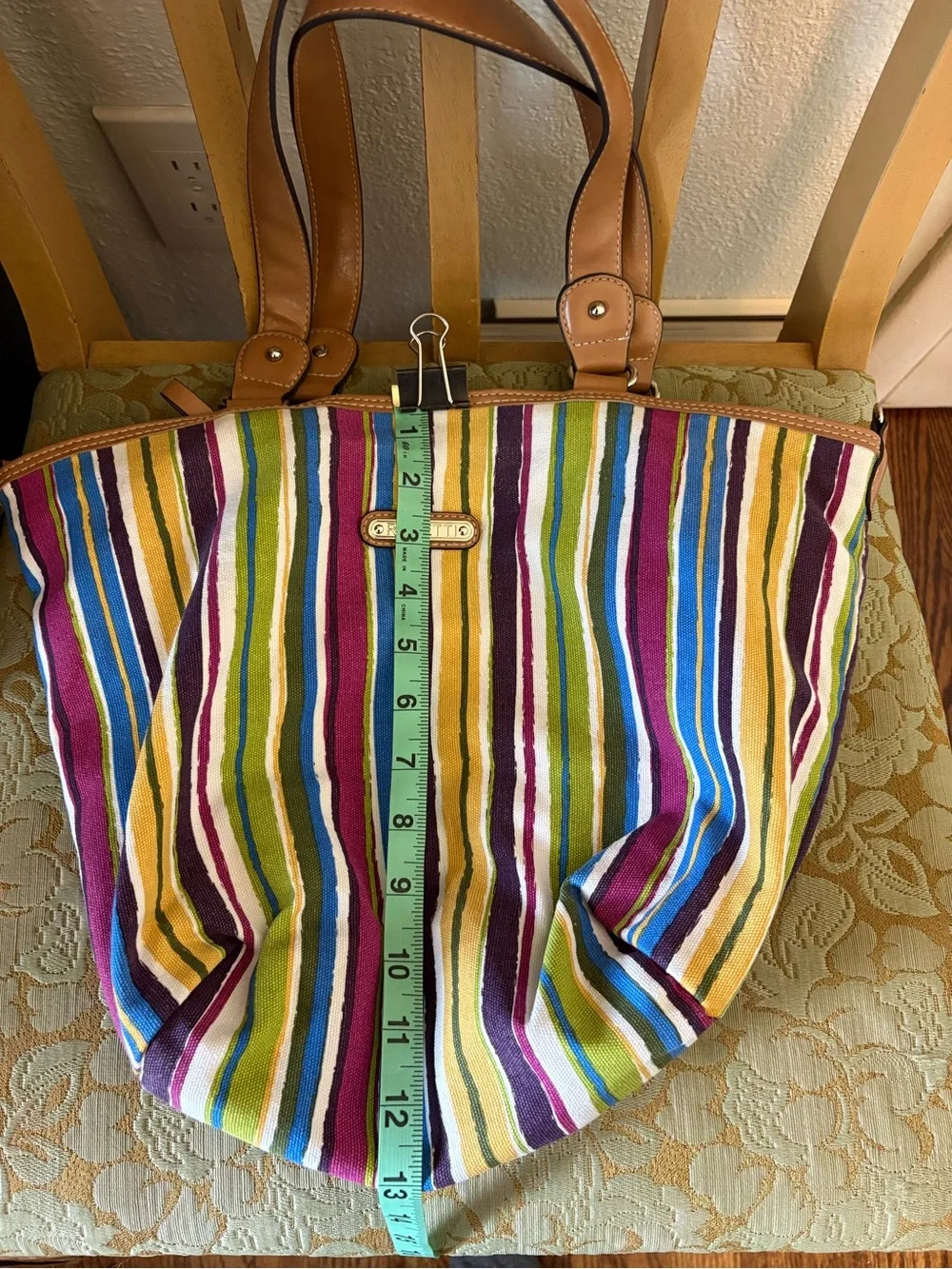 Multicolor Striped Tote Bag with Tan Handles